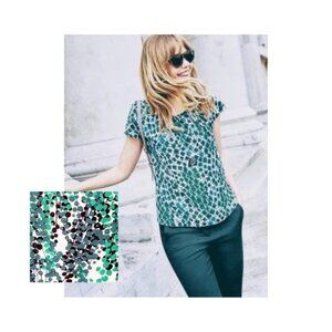 Boden Ravello Silk Blend Botanical Polka Dot Blouse Top Shirt